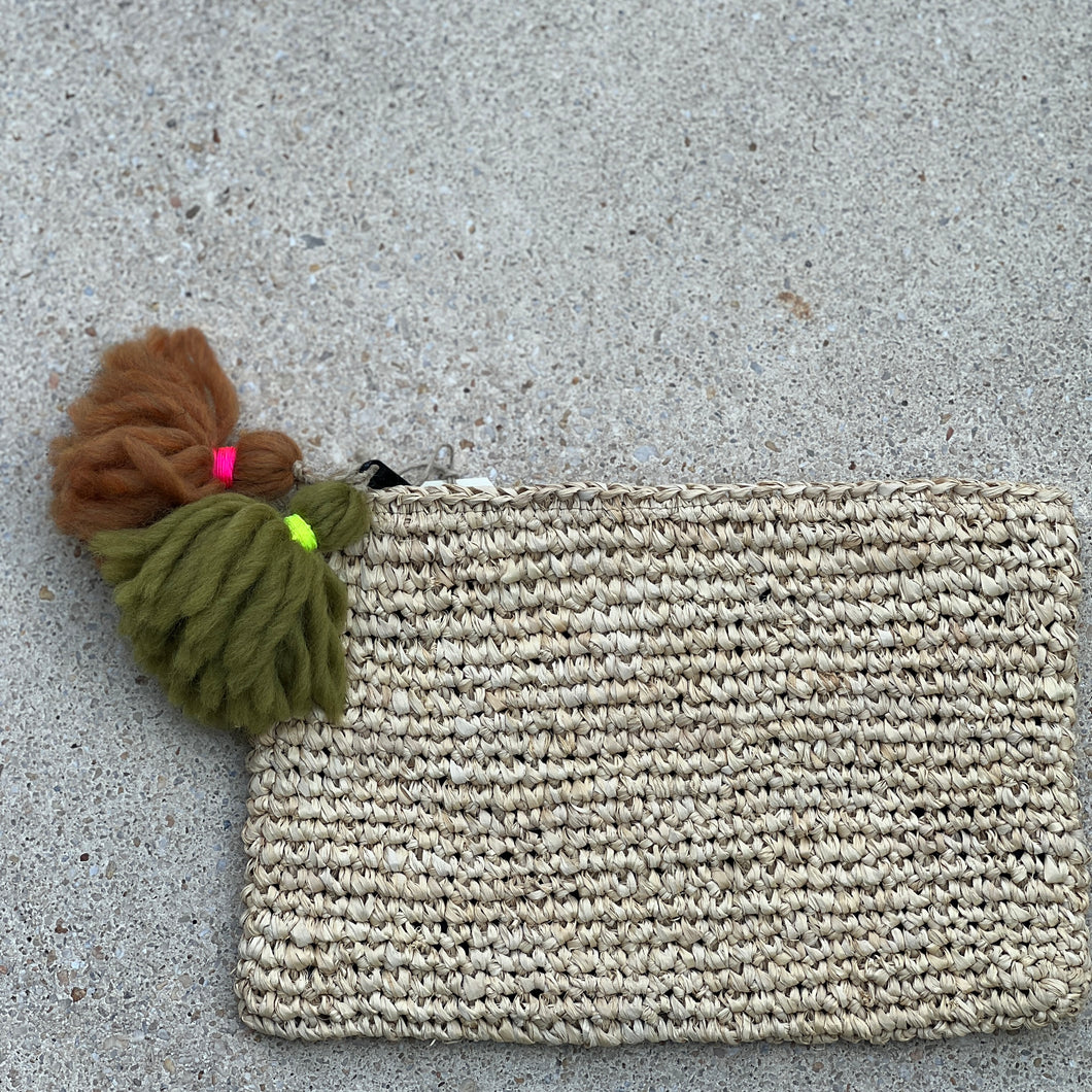 Raffia Clutch with zipper Medium, Natural
