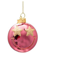 Load image into Gallery viewer, Ornament Glass Rose Pink Smiley with Star Eyes
